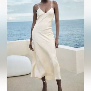 Zara Women's Satin Camisole Slip Dress Midi Cream Size S